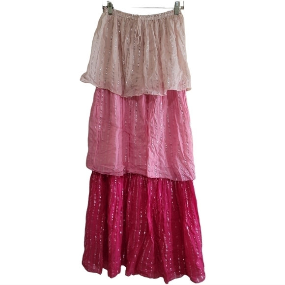 PQ Swim Briar Colorblock Tiered Maxi Cover Up Dress M/L Pink Metallic - Picture 3 of 9